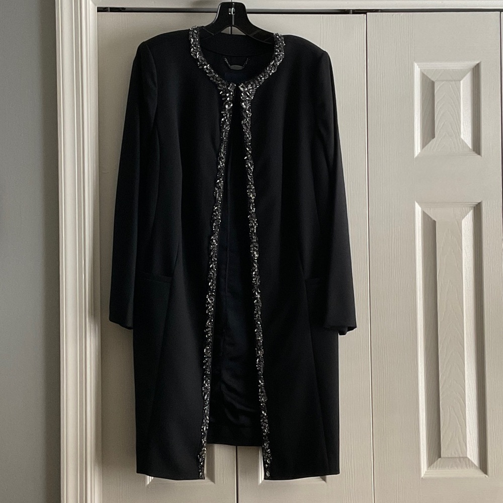 Magaschoni Black Coat with Silver Embellishments